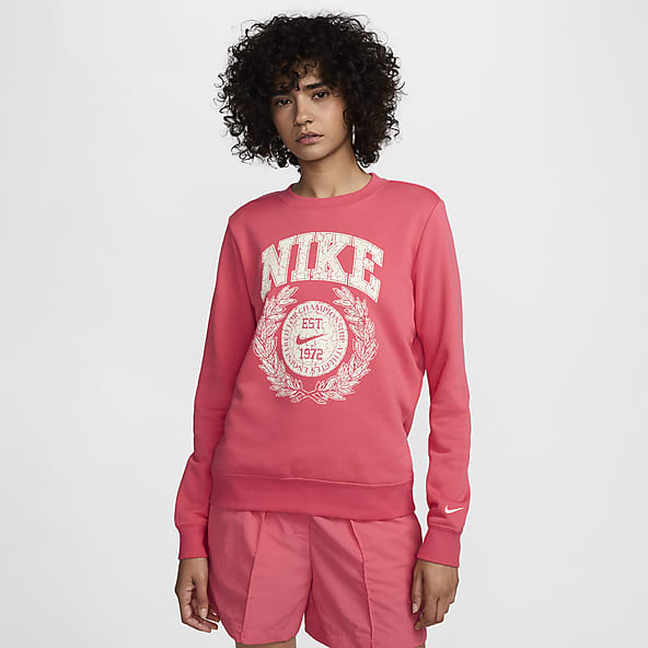 Nike club pink swoosh logo sweatshirt best sale